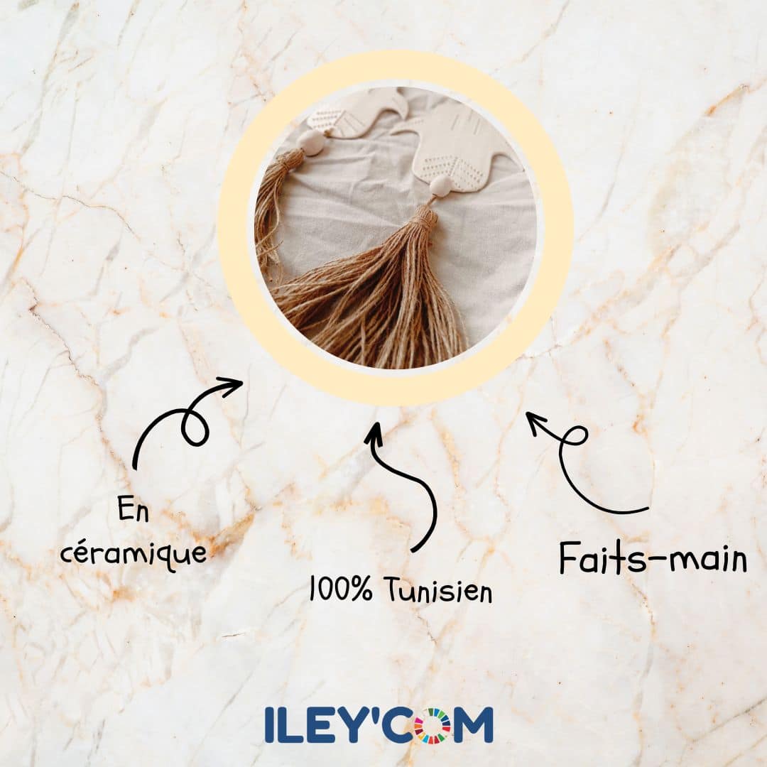 Chapelet en céramique avec pampille en jute (95 cm)