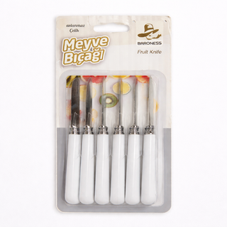 Set de 6 Couteaux à Fruits Inox – Manche Blanc (Mini Couteaux de Table)