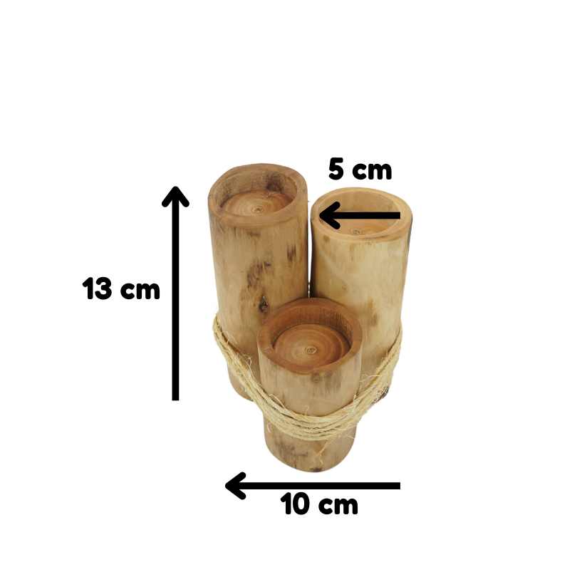 Trio bougeoirs assemblés en bois d'olivier tunisien 100% naturel.