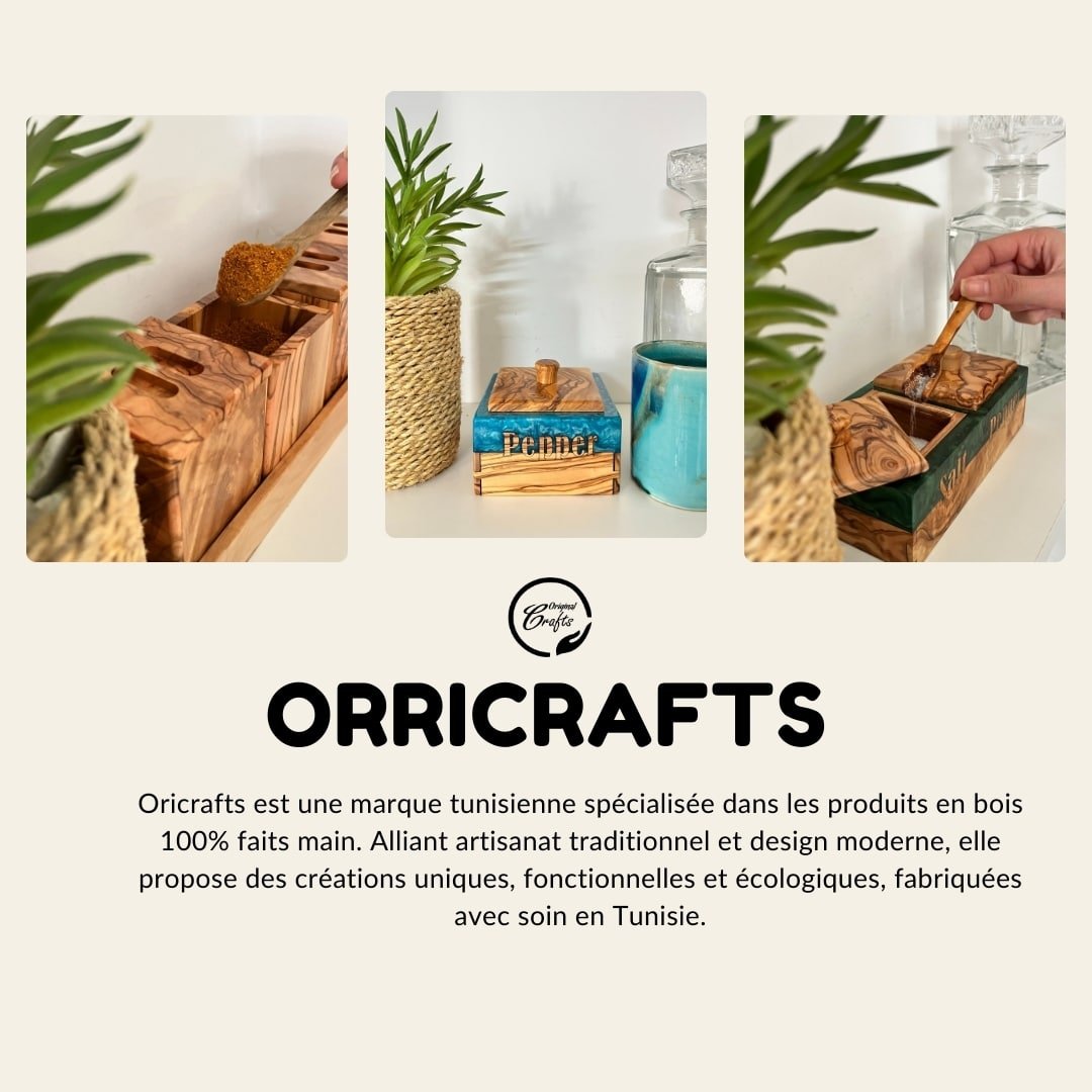 Ensemble de pots à épices en bois d'olivier avec support