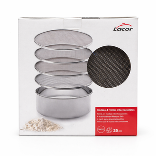 Set de Tamis Interchangeables Lacor en Acier Inoxydable – 4 Mailles – Ø 25 cm