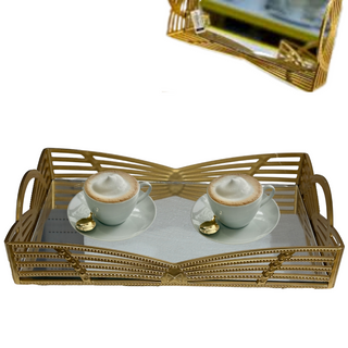 Plateau de Service Miroir Doré Elégant