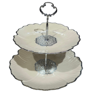 Présentoir à Gâteaux 2 Niveaux en Acrylique – Poignée Argentée