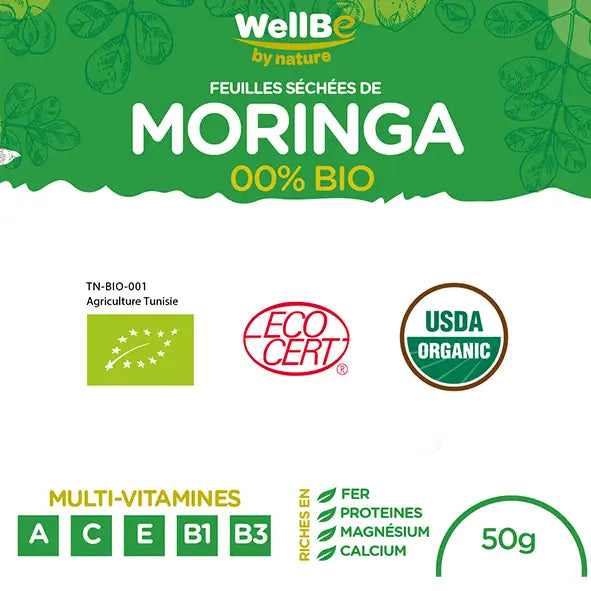 Feuilles séchées de Moringa Certifiée Biologique